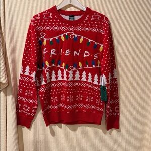 Friends TV Series Men's Logo and Holiday Lights Ugly Christmas Sweater NWT